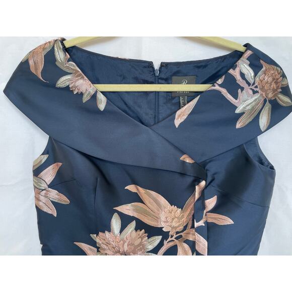 Adrianna Papell Navy Floral Jaquard Formal Party Peplum Top Mother of Bride, 10 - Picture 5 of 7